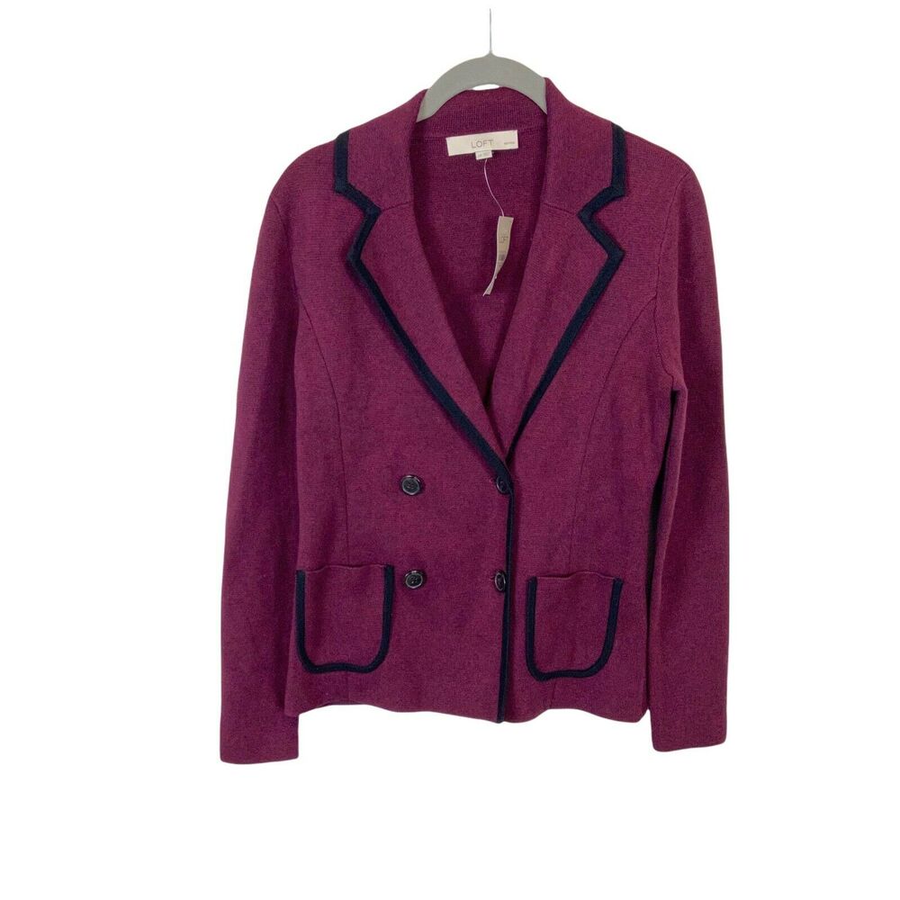 Ann Taylor Loft Cardigan Blazer Women's Maroon Black Long Sleeve Petite Size S